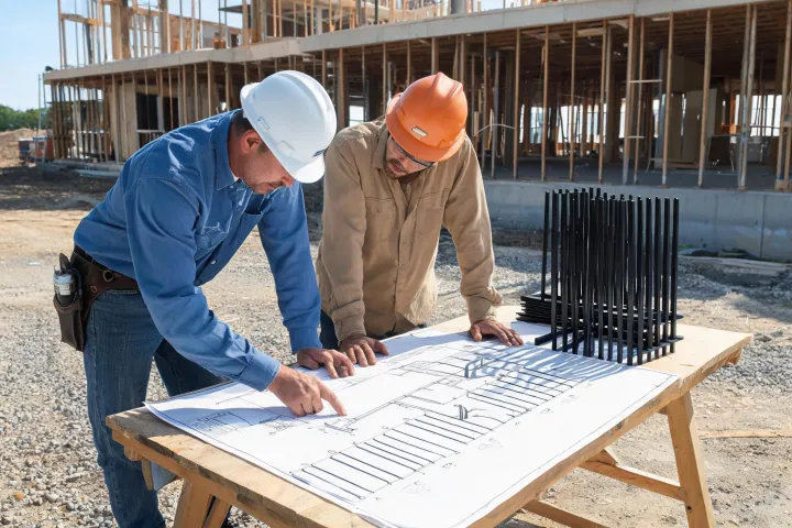 Fortress specialist reviewing railing cut sheets with contractor